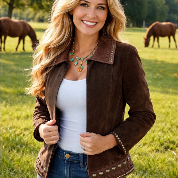 Double D Ranch leather and highly embellished jacket NWOT - Picture 2 of 16